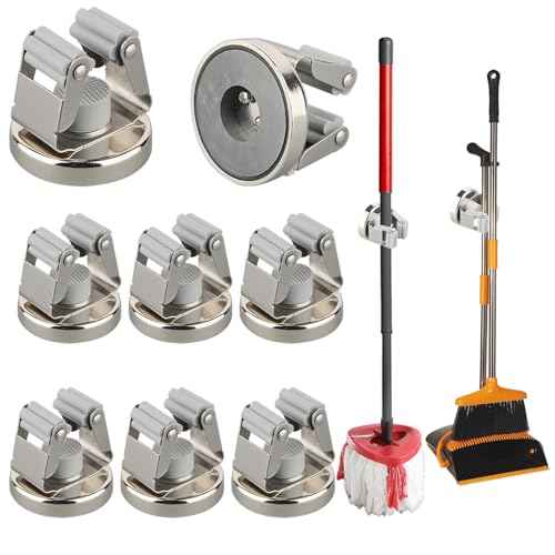 MUTUACTOR Magnetic Broom Holders,8pcs Anti-broken Heavy Duty Magnetic Clips Wall Mount,No Drilling Magnetic Hooks Broom Mop Brackets for Work Cargo Garage Laundry Van Accessories
