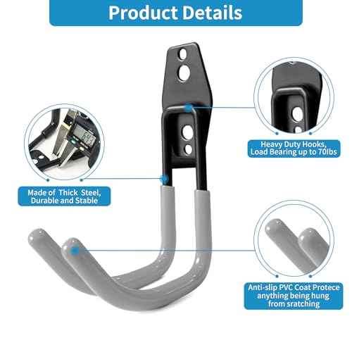Garage Storage Utility Hooks£¬Garage Garden Tool Organizer£¬Steel Wall Mount Hooks, Large Garden U Hooks £¨2 Pack£© (Type-2-Gray)