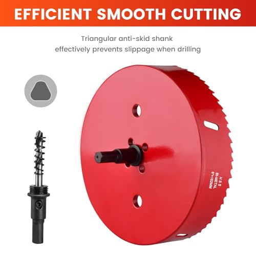 4 Inch Hole Saw with Arbor,102mm M42 HSS Bi-Metal Hole Cutter,Triangular Shank Hole Saw Drill Bit with Spring,Hole Saw Tools for Wood, Metal, Plastic, PVC, Plywood, Drywall, Fast Chip Removal