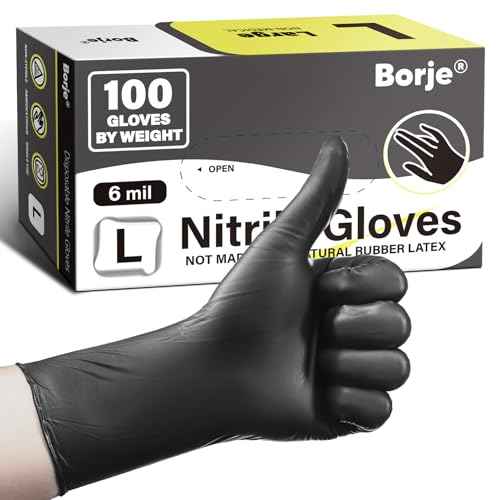 Borje Nitrile Gloves Large, 6 Mil 100 Count Disposable Gloves, Black, Latex & Powder-Free, Medical Exam, Food Safe, Cooking, Mechanic, Automotive