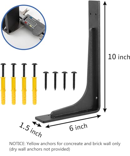 Picesa 10x6 Die-Cast Heavy Duty Shelf Brackets Pack of 4 - Max 320lbs