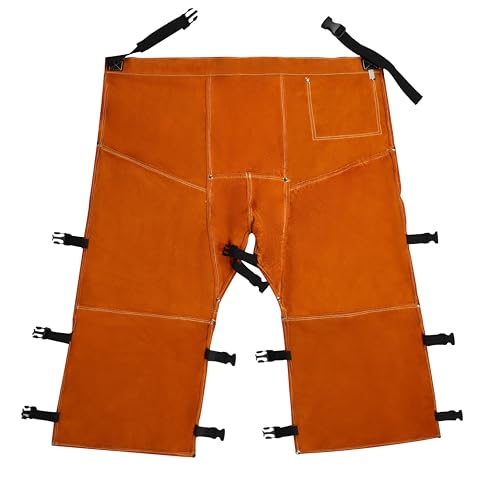 Heavy Duty Split Leather Welding Pants - Heat & Flame Resistant Leg Protection, Adjustable Sizes