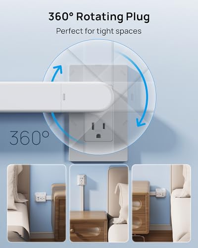 TROND Outlet Extender Stick with 360 Rotating Plug - Extendable Surge Protector