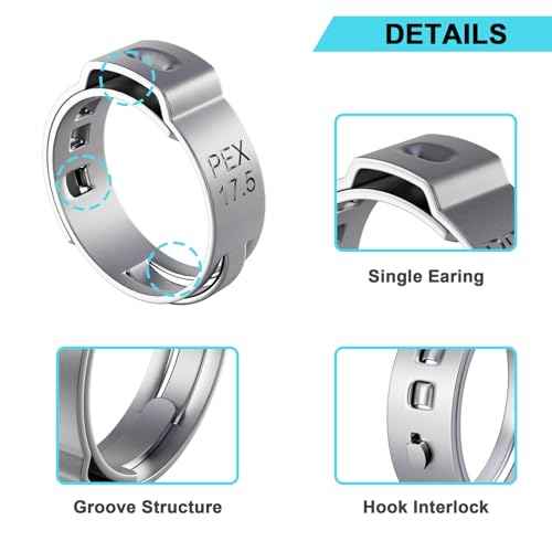 50 Pack 1/2 Inch PEX Cinch Clamps Rings, 304 Stainless Steel PEX Crimp Rings, Pinch Clamps for PEX Tubing Pipe Fittings Connection