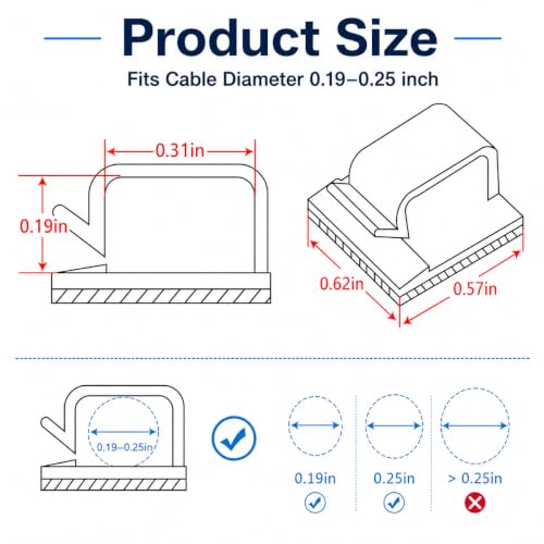 Abnii 100PCS Transparent Small Adhesive Cable Clips Wire Organizer