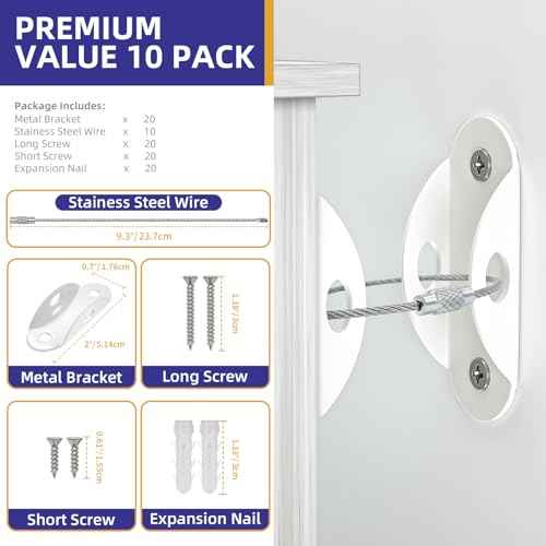 4our Kiddies 10 Pack Furniture Anchors for Baby Proofing, Anti Tip Furniture Wall Anchors, Secure 400 Pounds Cabinet, Bookcase, Dresser to Wall, Earthquake Furniture Straps for Child Safety