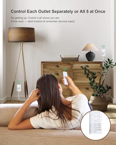 Wireless Remote Control Outlet - 200FT RF Range, White Rectangle Socket