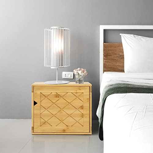 Fasmov Cube Storage Organizer, Bamboo Cube Bookshelf, Stackable Connect Storage Cube Cubby Organizer with Door, Stackable Cubes Bin for Bedroom, Home and Office