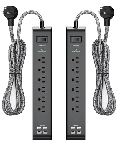 Mifaso 5ft Braided Power Strip Surge Protector with 6 Outlets & 4 USB Ports