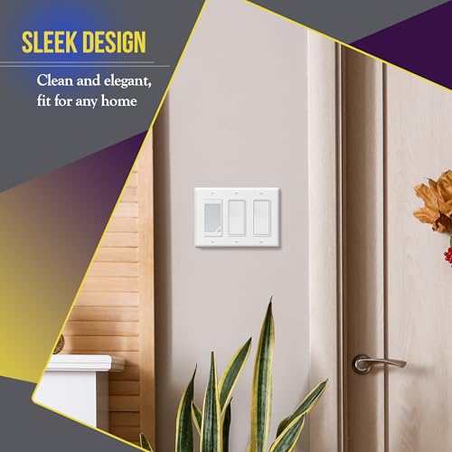 ENERLITES 3-Gang White Decorator Wall Switch & Outlet Plate Cover 5 Pack, Standard Size