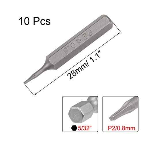 uxcell Screwdriver Bits 10pcs 5/32 Inch Hex Shank Star-Shape P2/0.8mm Screwdriver Bit Set 28mm Length P2 Screw Driver Kit Tools
