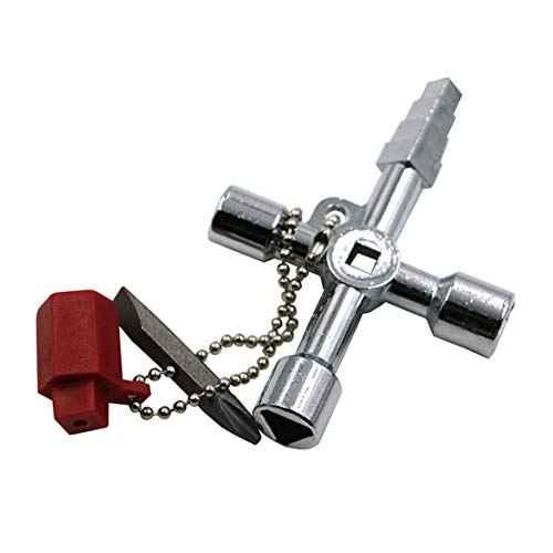 4 in 1 Universal Cross Triangle/Square/Round Key, 4 Ways Multifunction Alloy Key Wrench for Train Electrical Elevator Cabinet Valve (4 in 1 Pagoda Key)