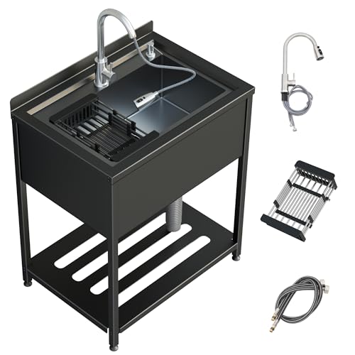 Velpax Black 30.8 x 22 Inch Stainless Steel Utility Sink with Faucet & Drain Kit