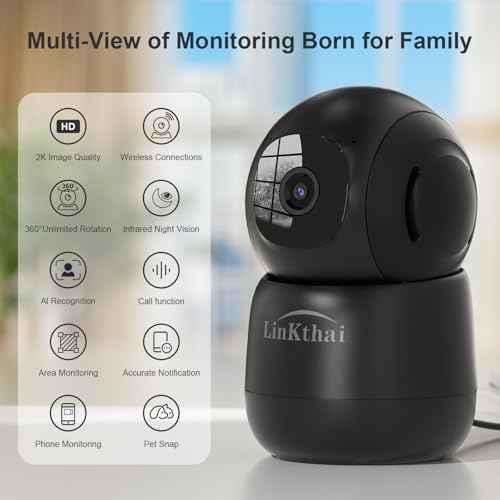 Indoor Camera, 2K Cameras for Home Security with App Motion Detection Auto Tracking Alarm Live Notice Schedule Default Location, Pet Camera with Night Vision, 2.4 GHz Black