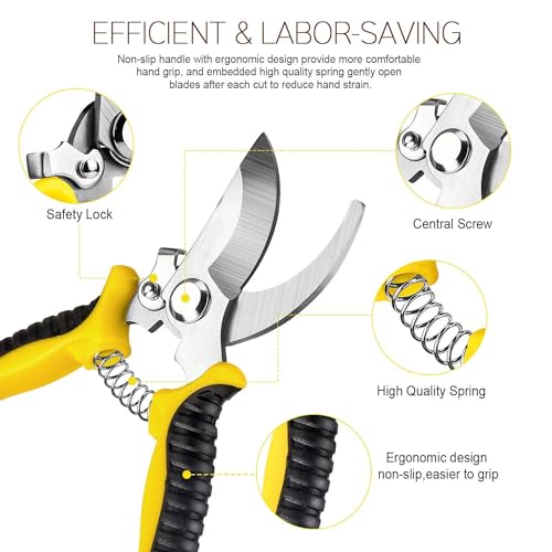 Wevove 3 Pack Garden Pruning Shears with Stainless Steel Blades & Gardening Gloves - Handheld Set for Trimming & pruning