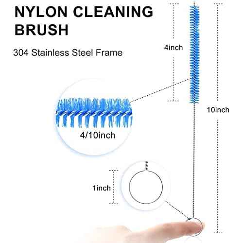 Flexible Straw Drain Brush Line Cleaner - 5 Ft Long Nylon Cleaner Double Ended Elastic Hose Pipe and 3 Pcs 10 Inch Straw Cleaning Brush for Tumbler, Sippy Cup, Bottle and Tube