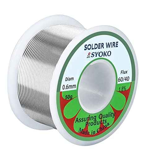 SYOKO 60/40 0.6mm 50g Tin Lead Rosin Core Solder Wire for Electrical Soldering, Soldering Wire, Electrical Solder, 1.8% Solder Flux (0.6mm 50g)