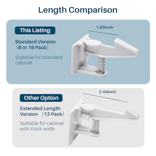 Inaya Baby Proof Cabinet Locks 8 Pack - Child Safety Drawer Latches with 3M Adhesive