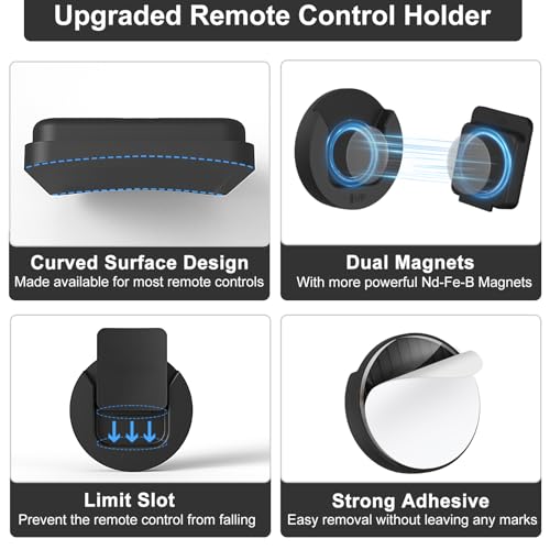 Black Magnetic Remote Control Holder Wall Mount 4 Pack - Easy Access & No Drill