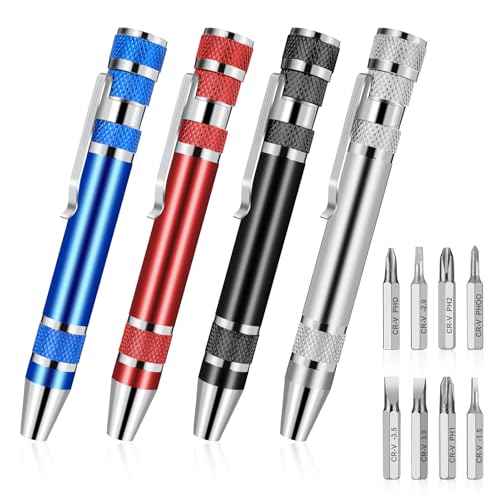 4 Pieces Pen Screwdriver, 8 In 1 Multitool Pen Set Pocket Screwdriver Mini Tools Magnetic Multi Screwdriver Pen Precision Function Crossing Flathead Screwdriver Mini Gift for Adults