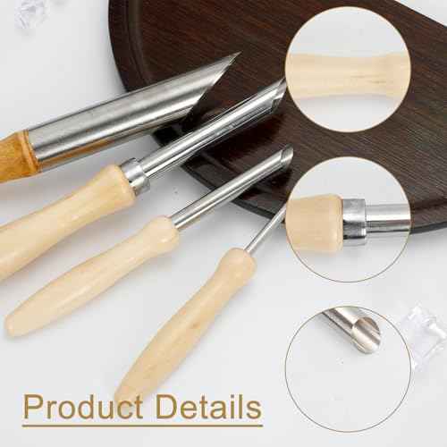 4Pcs Stainless Steel Wood Circular Clay Hole Cutters,Straw Hole Puncher for Plastic Lids,Lid Hole Puncher for Straw, Pottery Tools with Wooden Handle, Multi-Purpose Clay Tools