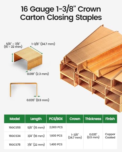 Meite 16-Gauge 1-3/8" Crown x 3/4" Leg Carton Closing Staples - 1,600PCS, Box Variation