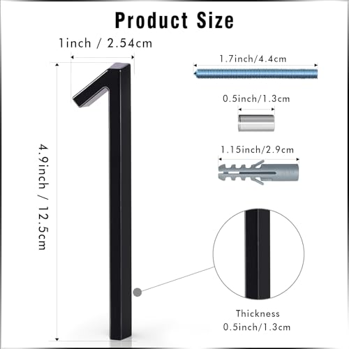 VONDERSO 5 Inch Black Floating House Numbers Zinc Alloy Outdoor Address Sign with Nail Kit