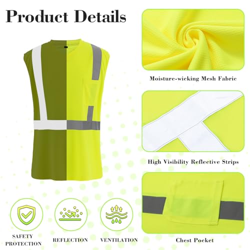 Amylove 4 Pcs Hi Vis Sleeveless Reflective Shirt for Men Class 2 Construction Work Shirts with Pockets for Men Women