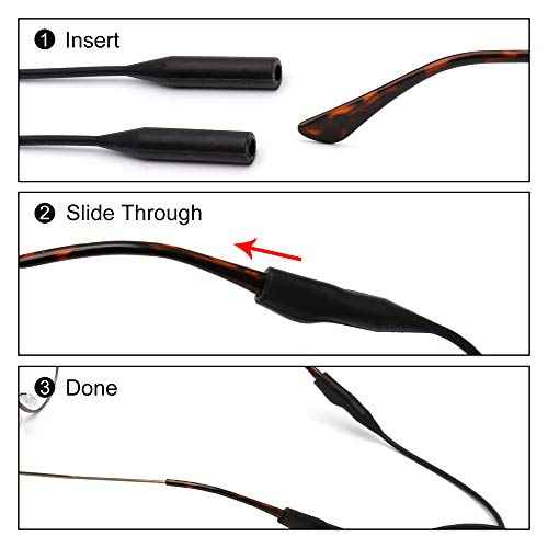 JM Elastic Silicone Eyeglasses Strap Holder Waterproof Glasses Retainer, Sports Sunglasses Chain 2 Pack Women Men Kids Black