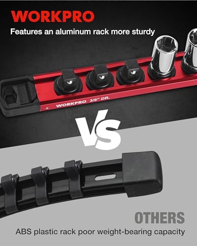 WORKPRO Magnetic Socket Organizer, 3/8" Adjustable Push-Button Socket Rail
