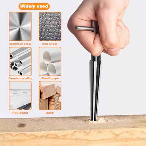 EMVANV 2Pcs Bridge Pin Hole Reamer, 3-13mm(1/8''-1/2'') & 5-16mm(¨ö-5/8") T Handle Taper Reamer Set, 6 Fluted Chamfer Reaming Tool, Bridge Pin Hole Handle Tapered Reamers(Black Silver)