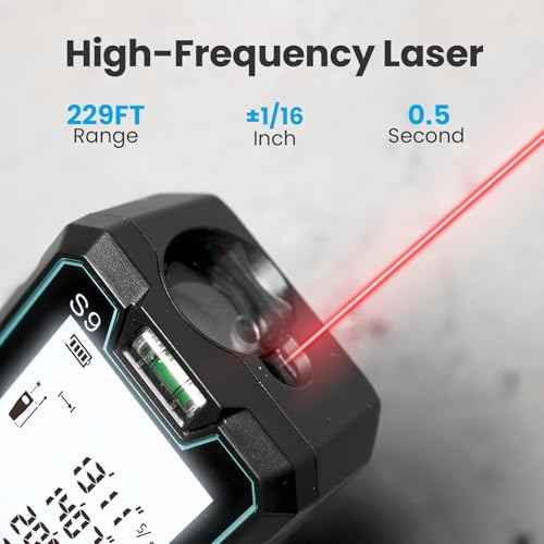ACEGMET Laser Measure, 229ft/70m Laser Measurement Tool, S9 Room Laser Measuring Tool with 2 Bubble Levels, LCD Backlit Display, IP54 Waterproof, Pythagorean Mode for Distance, Area, Volume