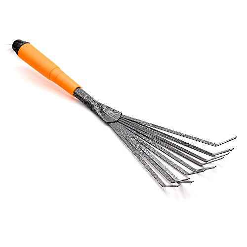 Steel Hand Rake Soil Tiller with Ergonomic Handle, Small Leaf Rake Great for Gardening, Cultivating, Garden Sweep Yard Flower Beds