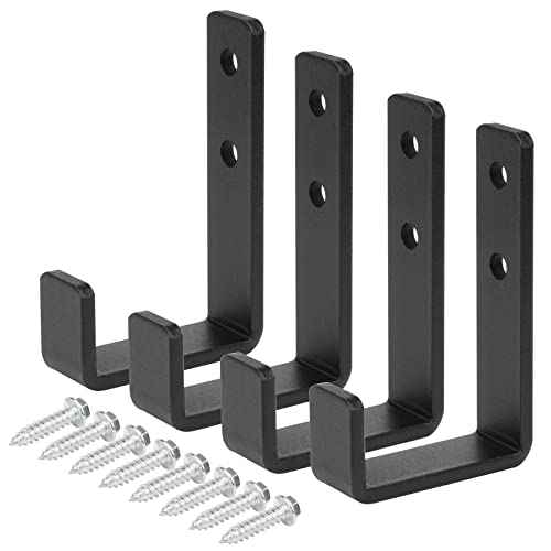 4 Pcs 4-3/8" Heavy Duty Black Steel J Hooks, Wall Mount Utility Hook for Hanging Barbells Garage Storage