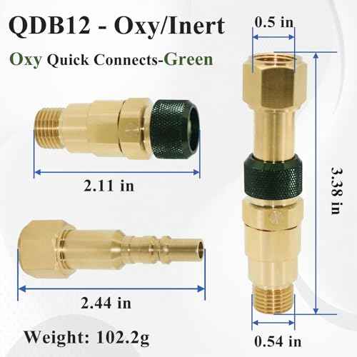 QDB10 Quick Disconnect Kits for Torches with Check Valves, Torch-to-Hose Set, Fuel-Red, Oxy-Green, Brass