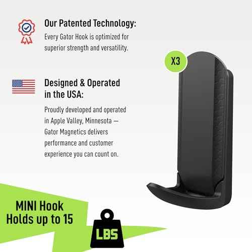 Gator Magnetics MINI - Open Hooks, 15 lb Strong Magnetic Hooks for Steel Surfaces, Patented Easy-Release, Non-Slip Grip - Storage & Organization, Fridges, Offices, Classrooms, Kitchen ? Black - 3 Pack