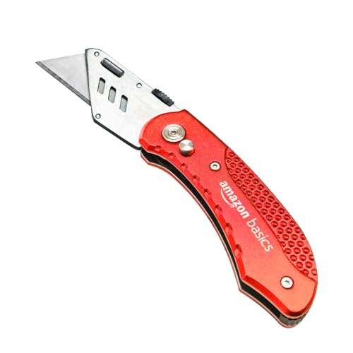 Amazon Basics Folding Utility Knife with Lock-Back Mechanism, Lightweight Aluminum Handle