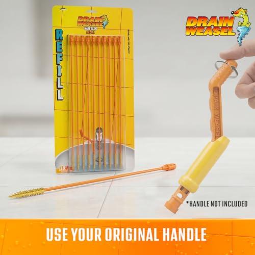 FlexiSnake Drain Weasel Refill 10 Pack for Hair & Clog Removal, Reusable Handle Compatible