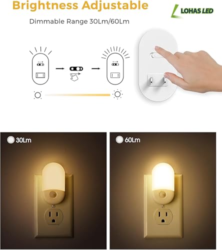 L LOHAS LED Motion Sensor Night Light - Soft White, 2 Brightness Levels, Auto/On/Off Modes