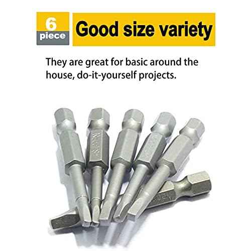Rocaris 6 pcs 1/4 Inch Hex Shank Long Magnetic Square Head Screwdriver Bits Set Power Tools SQ1, SQ2, SQ2.7, SQ3, SQ4, SQ5 For Poket Hole Jig- 2 inch Length