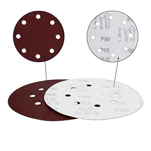 Auniwaig 10PCS 7 Inch 8 Hole Hook and Loop Sanding Discs 80 Grits, Aluminum Oxide Round Flocking Sandpaper for Random Orbit Sander Polishing Accessories