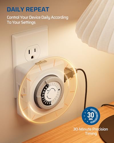 DEWENWILS 24 Hour Mechanical Plug-in Timer - Dual Outlets, Indoor, Easy Setup