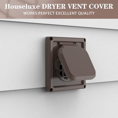 Houseluxe 4-Inch Dryer Vent Cover with Magnetic Door, Lint Trap, Brown, 6x6 in