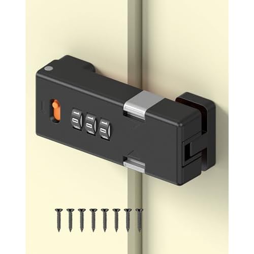 180 Degree Barn Door Combination Lock, 3 Digit Password Keyless Home Security Lock for Kitchen Cabinet, Drawer, Locker, Sliding Closet Doors - Sturdy and Practical Gate Latch (1, Black)