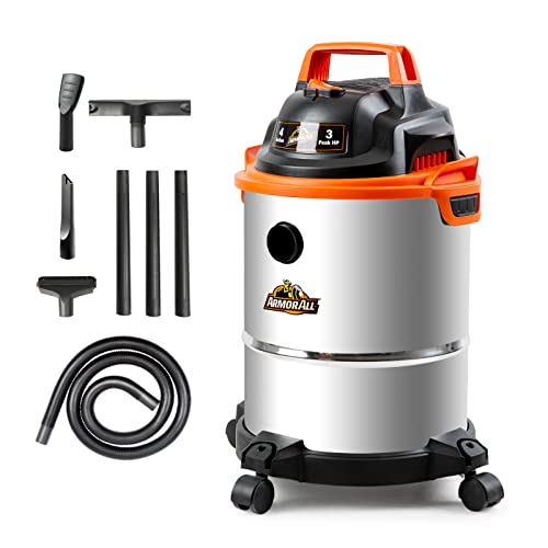 Armor All 4-Gallon Stainless Steel Wet/Dry Vacuum, 3 Peak HP, Portable Orange