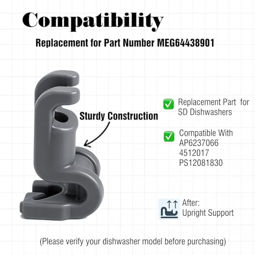 YunGlee Dishwasher Lower Rack Tine Pivot Clip for LG MEG64438901, AP6237066 – 1 Pack, Grey