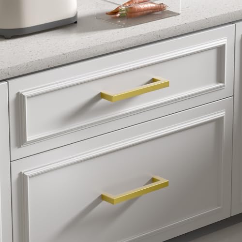 Goldenwarm 10 Pack 5 Inch Brushed Gold Cabinet Handles - Modern Kitchen Drawer Pulls