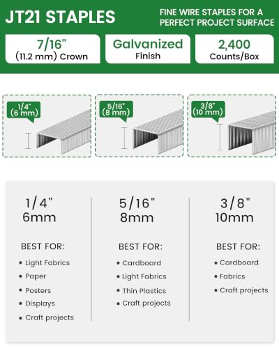Meite JT21 Galvanized Staples for Upholstery & Crafts - 3 Sizes, 2,400 Count