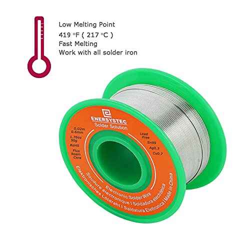 Solder Wire Rosin Core No Lead Electrical Solder Wire Thin 0.6mm 50g Fine Solder with Flux 2.5 PB Free Sn99 Ag0.3 Cu0.7 Flow 0.11lb Electronics Soldering DIY Repair Tiny Solder