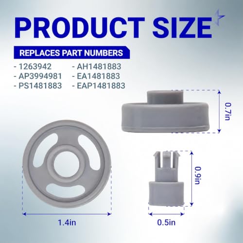BlueStars WD12X10231 Dishwasher Lower Rack Wheel with Stud – 8 Pack